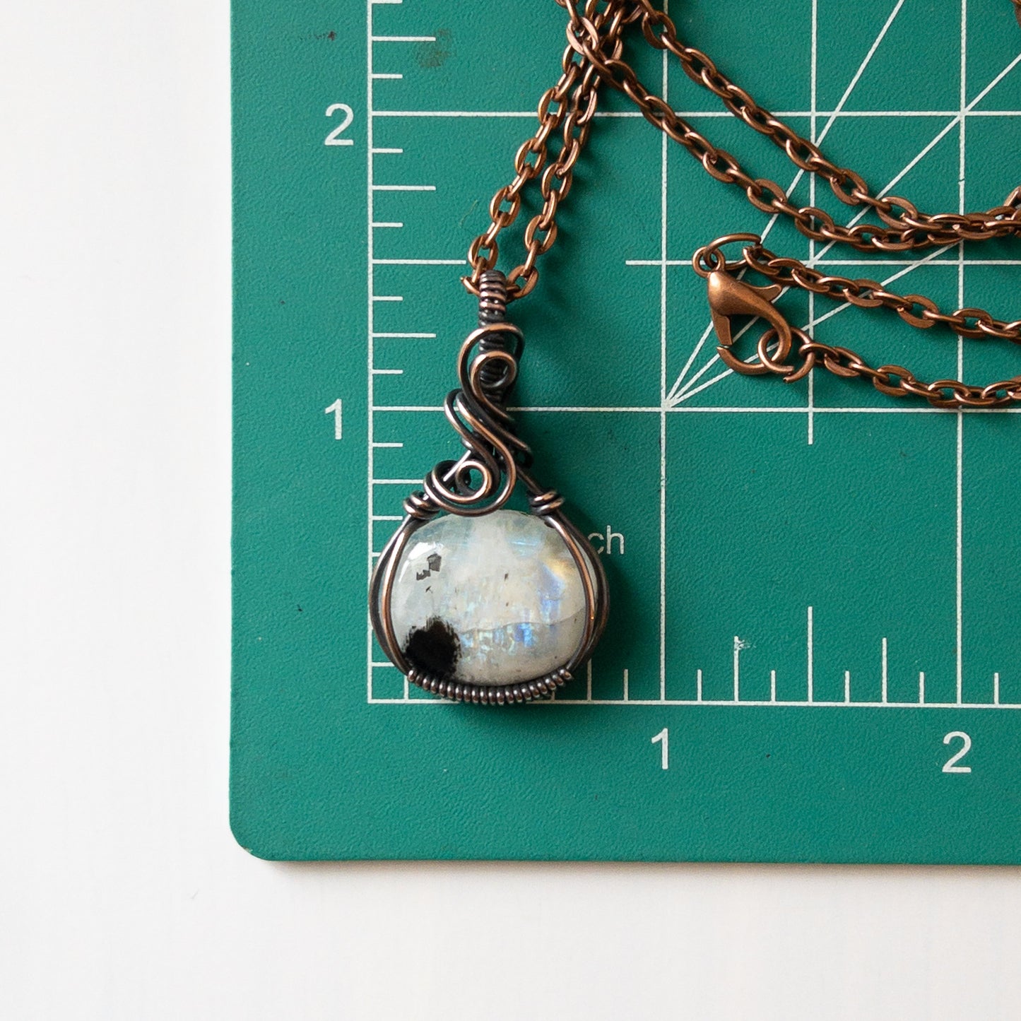Rainbow Moonstone & Copper Wrapped Pendant