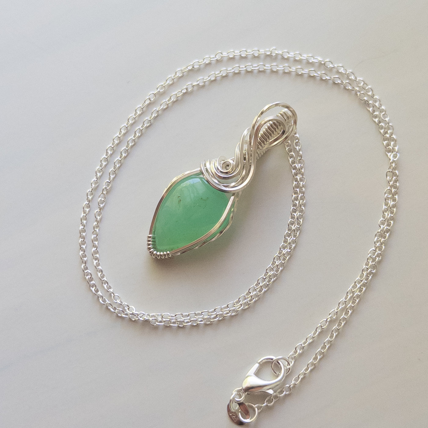 Chrysoprase Sterling Silver Wrapped Pendant
