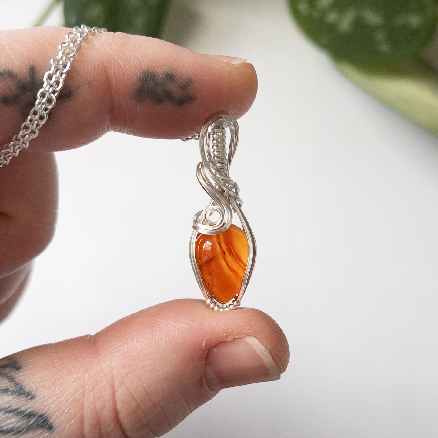 Carnelian & Sterling Silver Wrapped Mini Pendant
