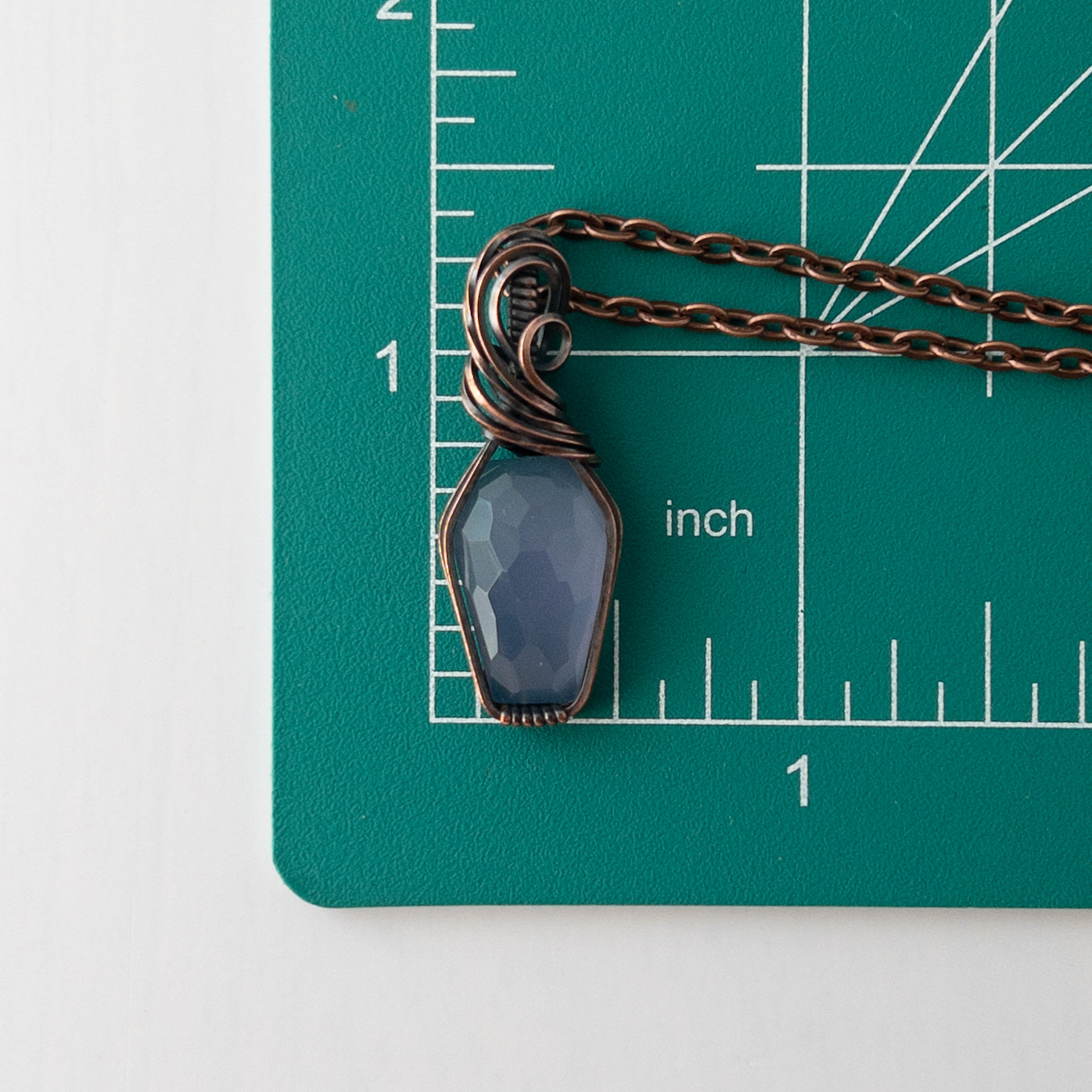 Rose Cut Lavender Chalcedony Coffin Copper Wrapped Pendant