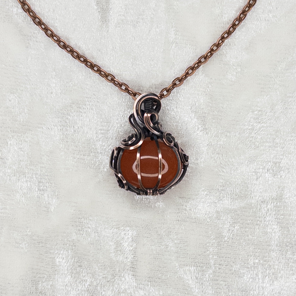 Dainty Carnelian Antiqued Copper Pumpkin Pendant