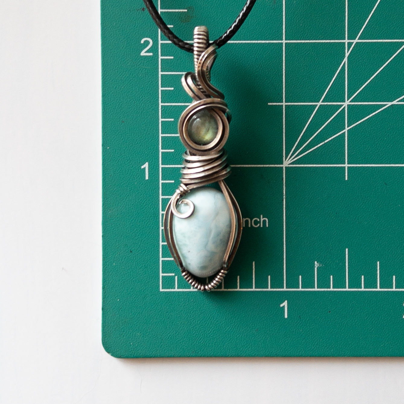 Larimar with Labradorite & Sterling Silver Wrapped Pendant