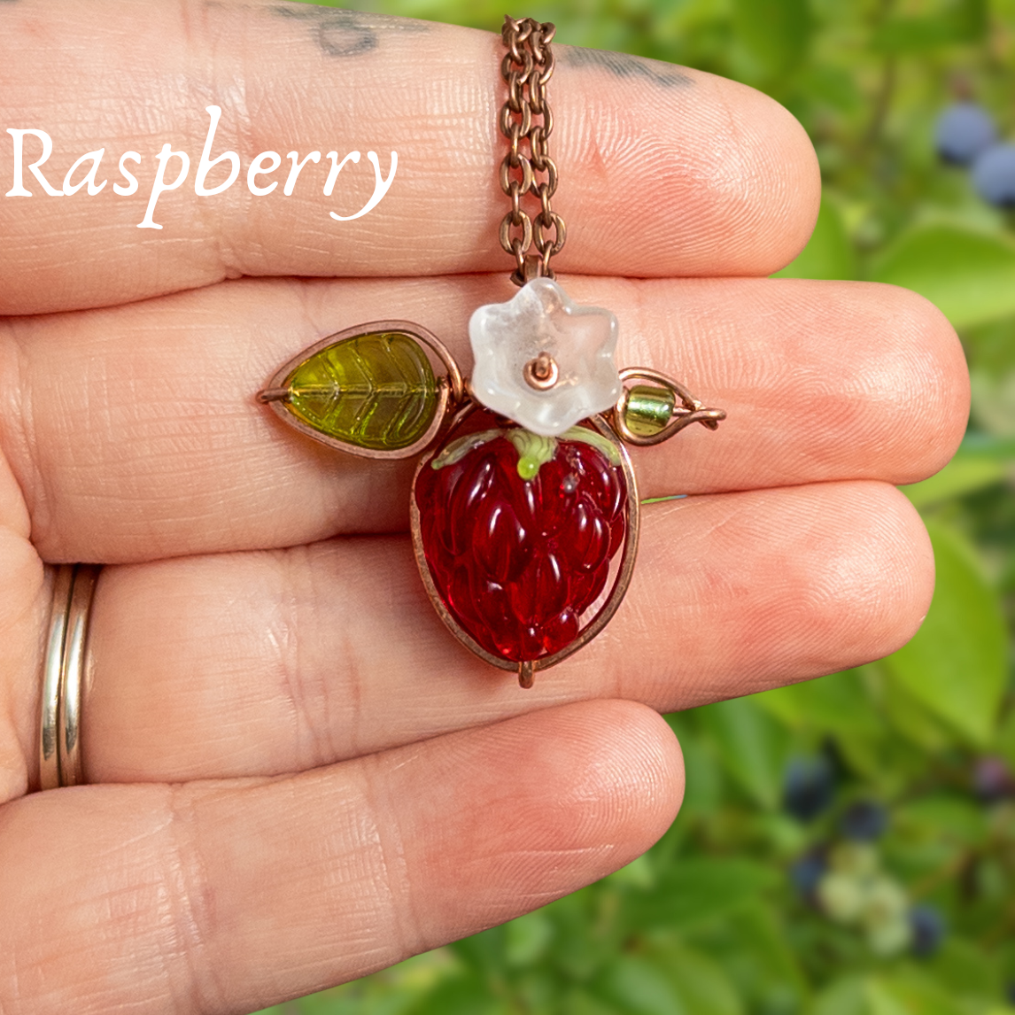 “Summer Harvest” Glass Fruit Wrapped Bare Copper Pendants