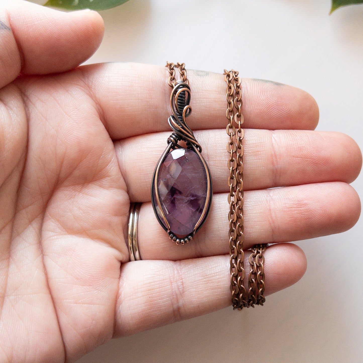 Faceted Amethyst & Copper Wrapped Pendant