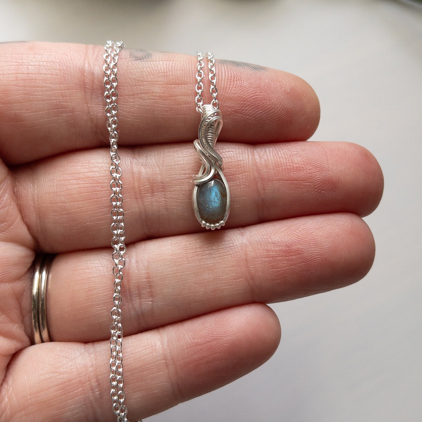 Blue Flash Labradorite & Sterling Silver Wrapped Mini Pendant