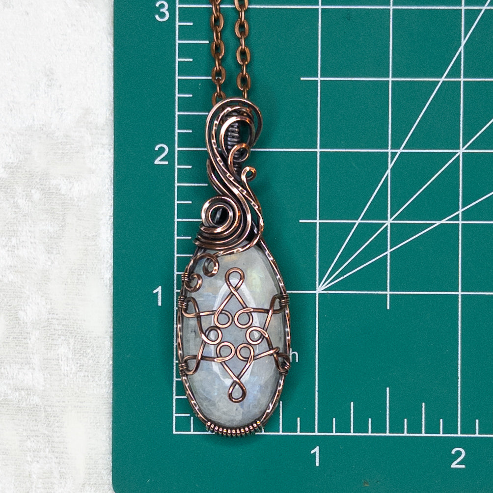 Rainbow Moonstone Snowflake Antiqued Copper Pendant