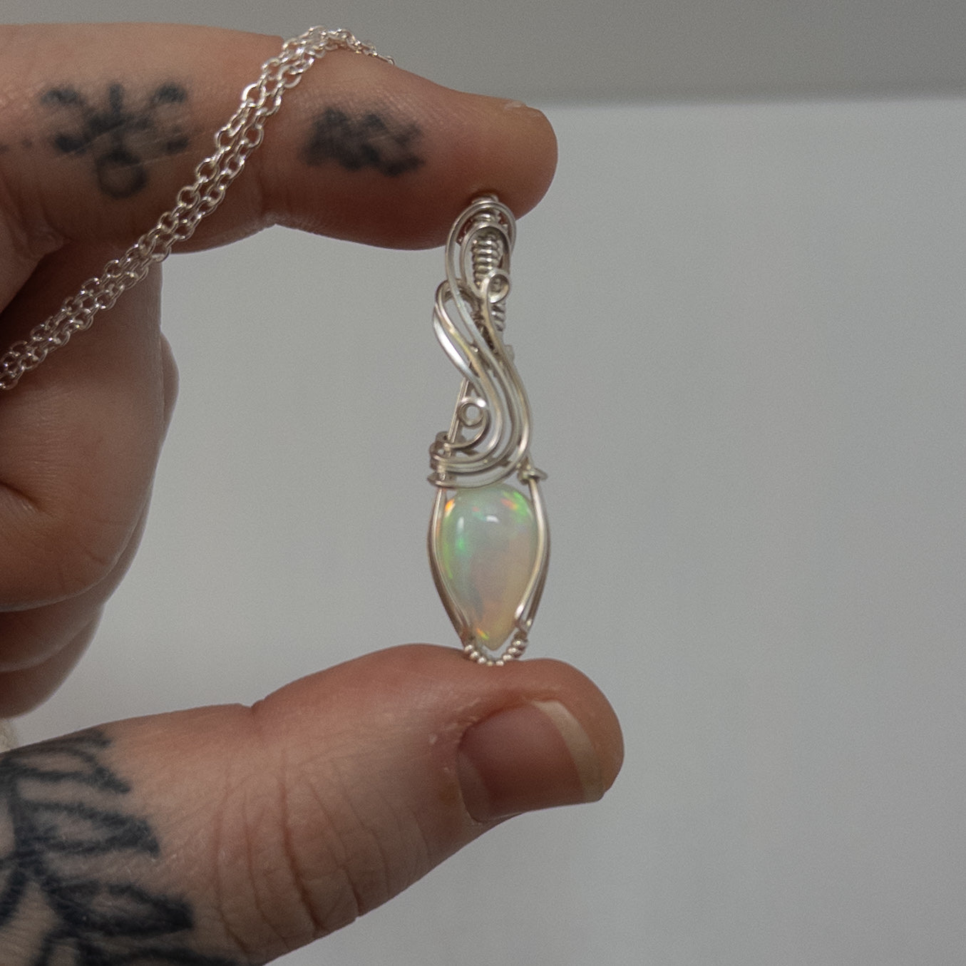 3 Carat Ethiopian Opal Sterling Silver Wrapped Pendant