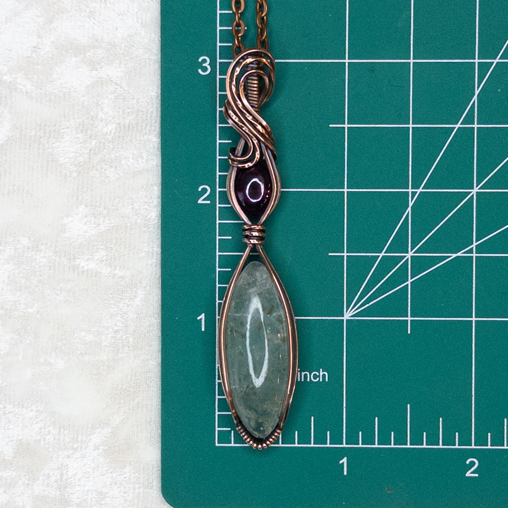 Chlorite Included Quartz & Fuchsia Garnet Antiqued Copper Pendant