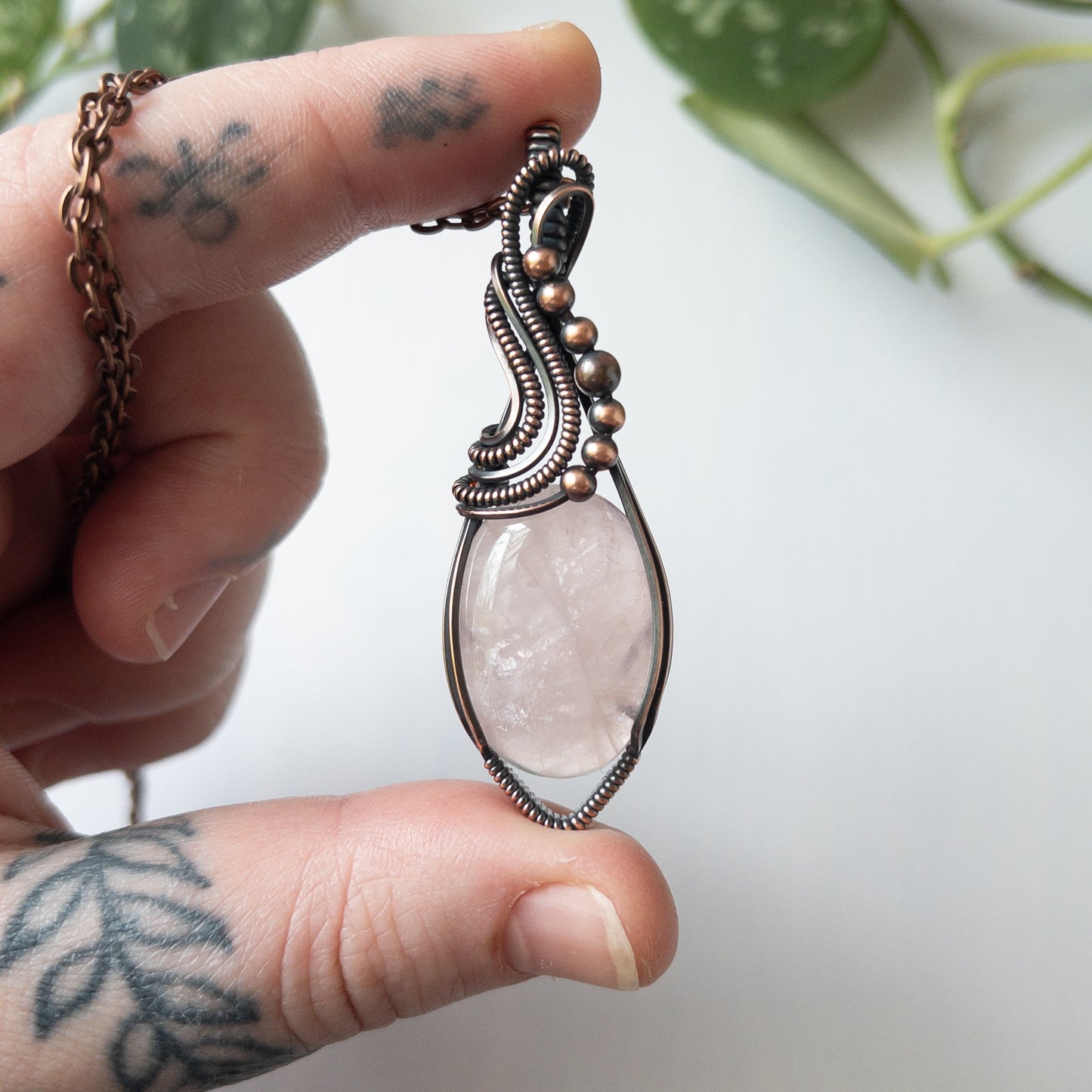 Rose Quartz & Copper Wrapped Pendant