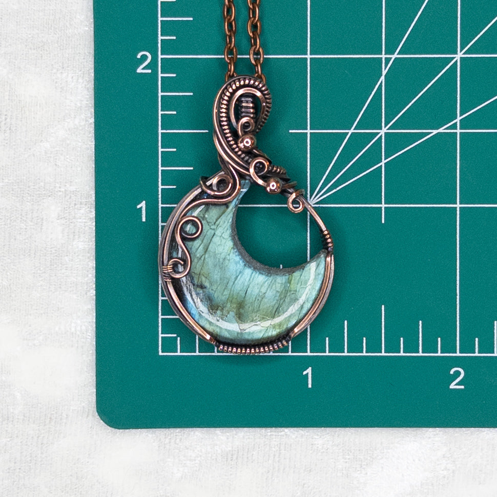 Light Blue Labradorite Moon Antiqued Copper Pendant