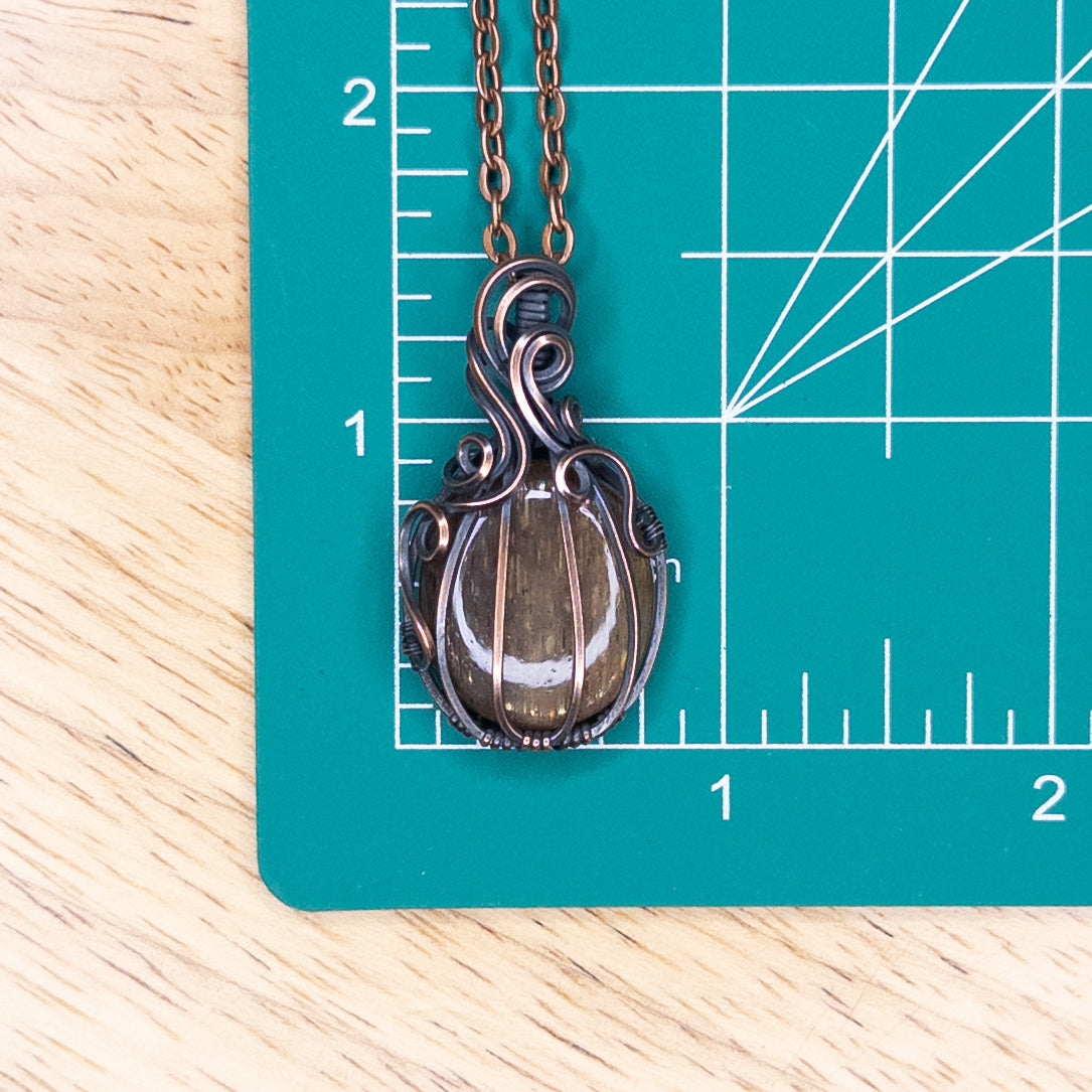 Meteor Shower Sunstone Antiqued Copper Pumpkin Pendant