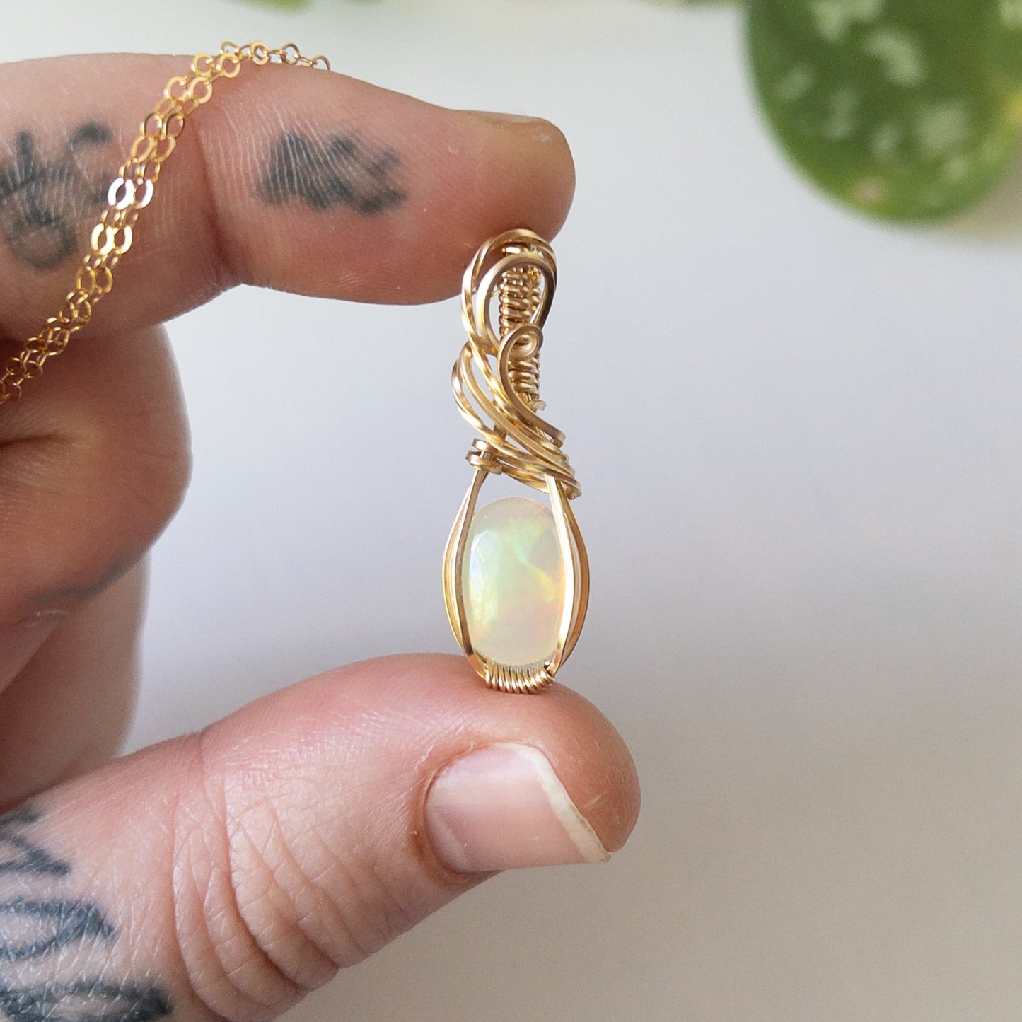 Rhea - Opal & Gold Fill Wire Wrapped Pendant