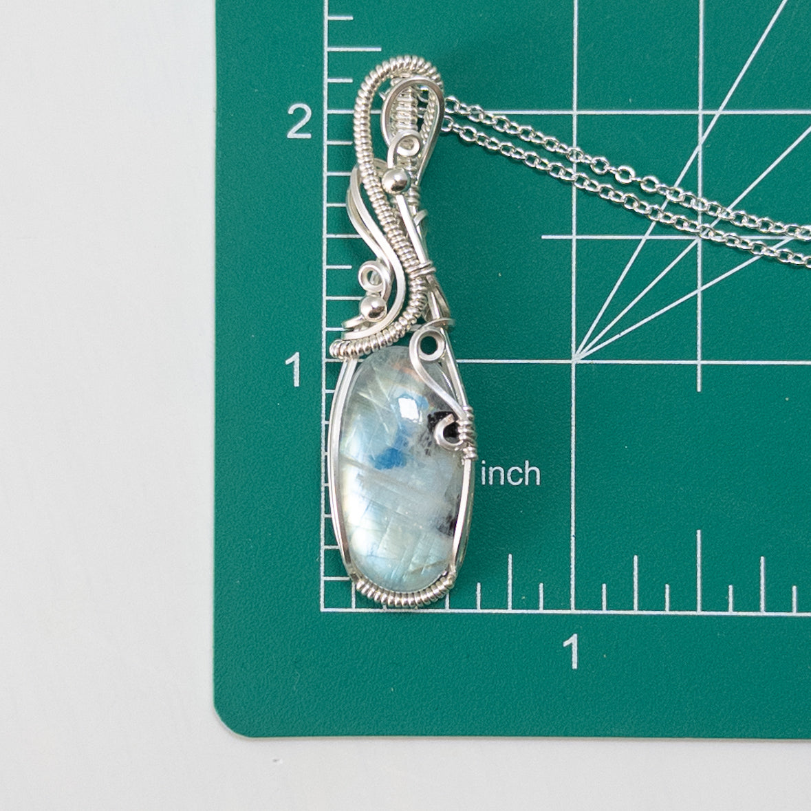 Rainbow Moonstone Sterling Silver Wrapped Pendant