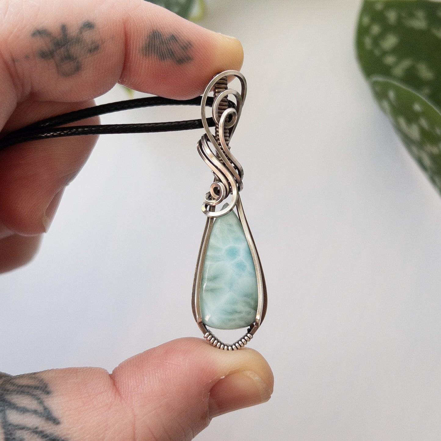 Larimar & Sterling Silver Wrapped Pendant