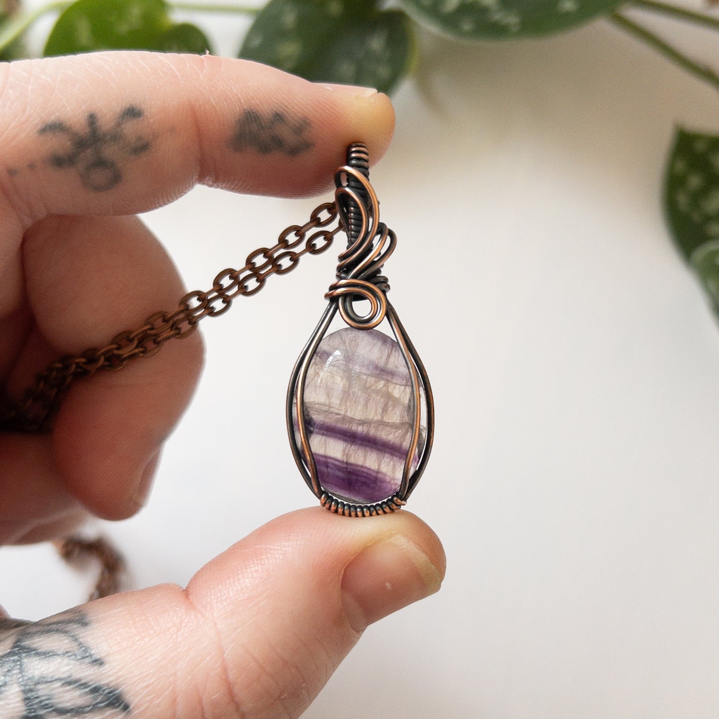 Fluorite & Copper Wrapped Pendant