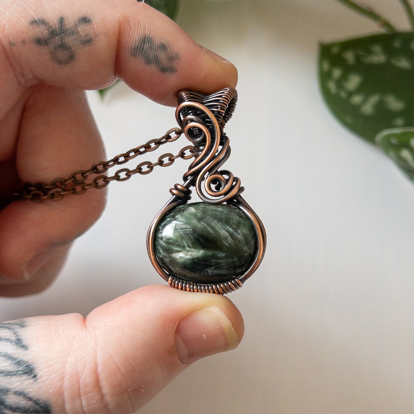 Seraphinite & Copper Wrapped Pendant