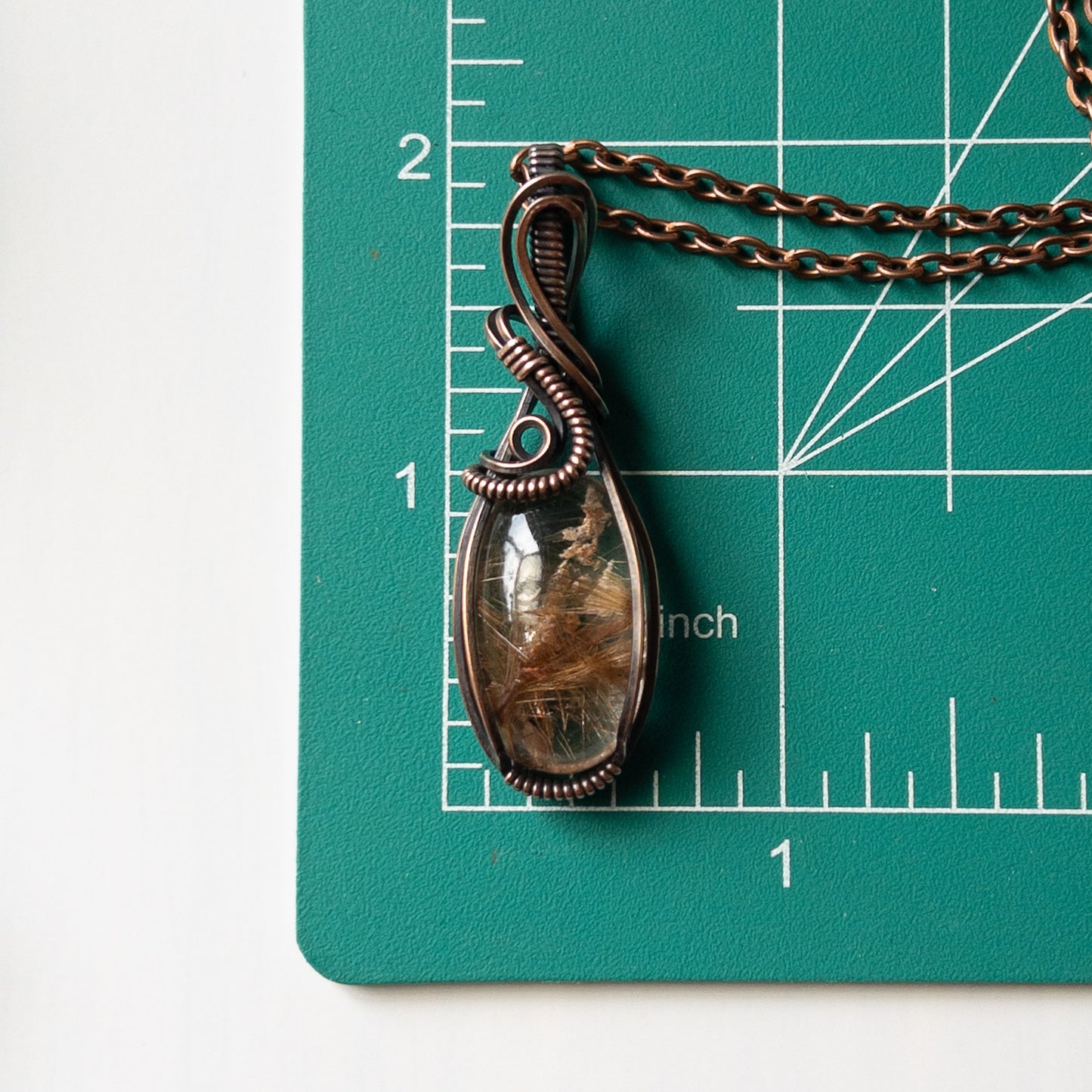 Gold Rutilated Quartz & Copper Wrapped Pendant