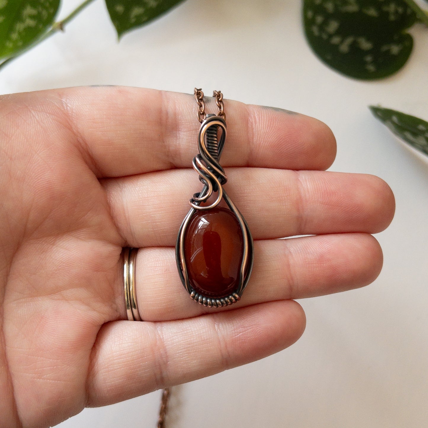 Carnelian & Copper Wrapped Pendant