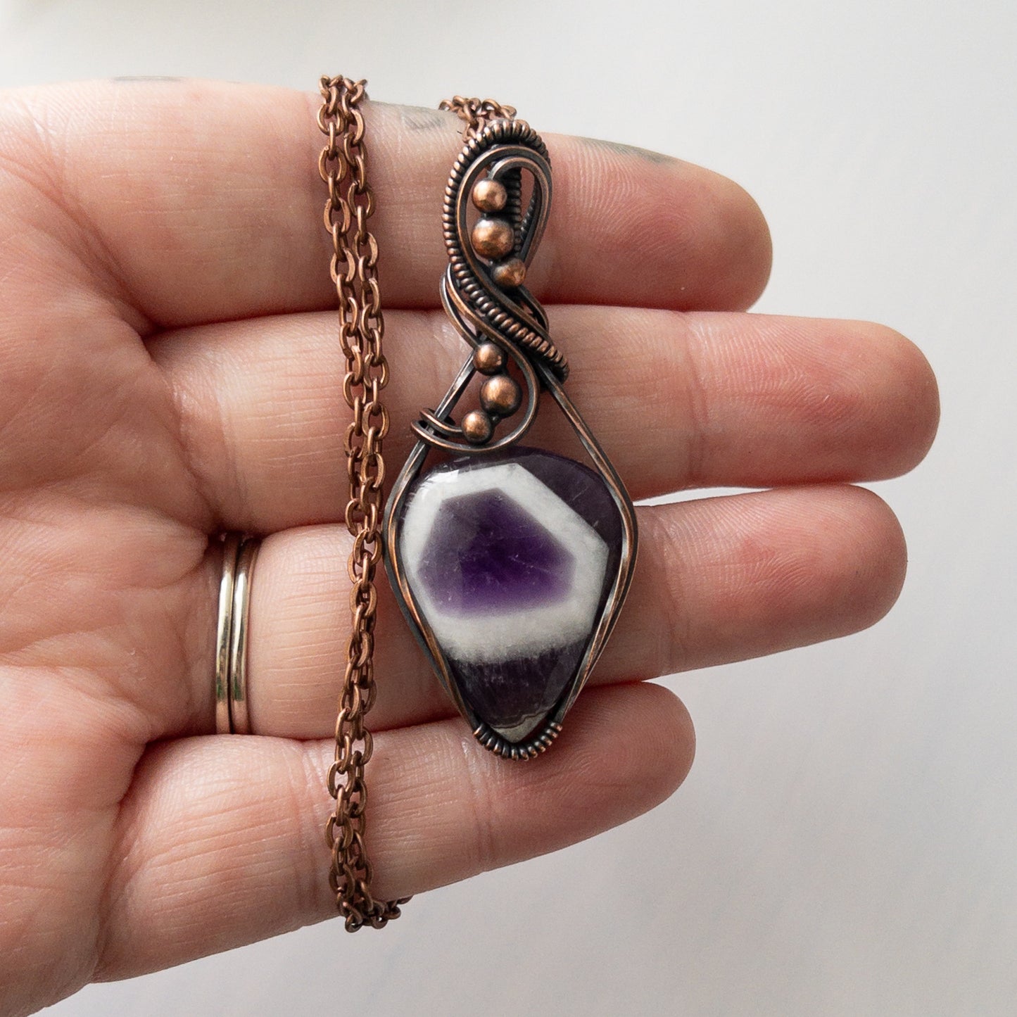 Chevron Amethyst Copper Wrapped Pendant