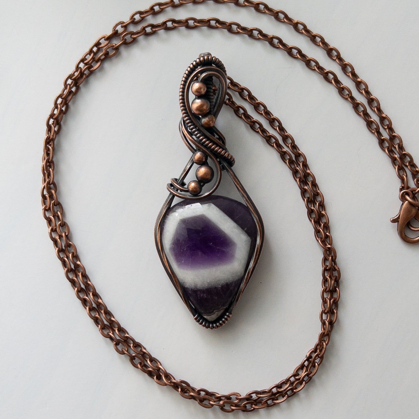 Chevron Amethyst Copper Wrapped Pendant