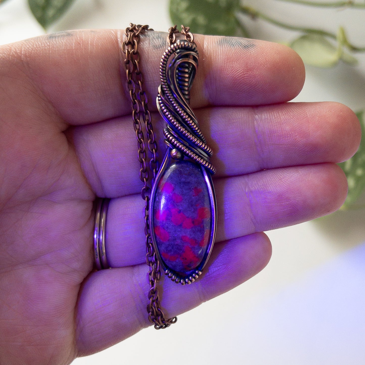 Ruby Kyanite & Copper Wrapped Pendant (UV Reactive)