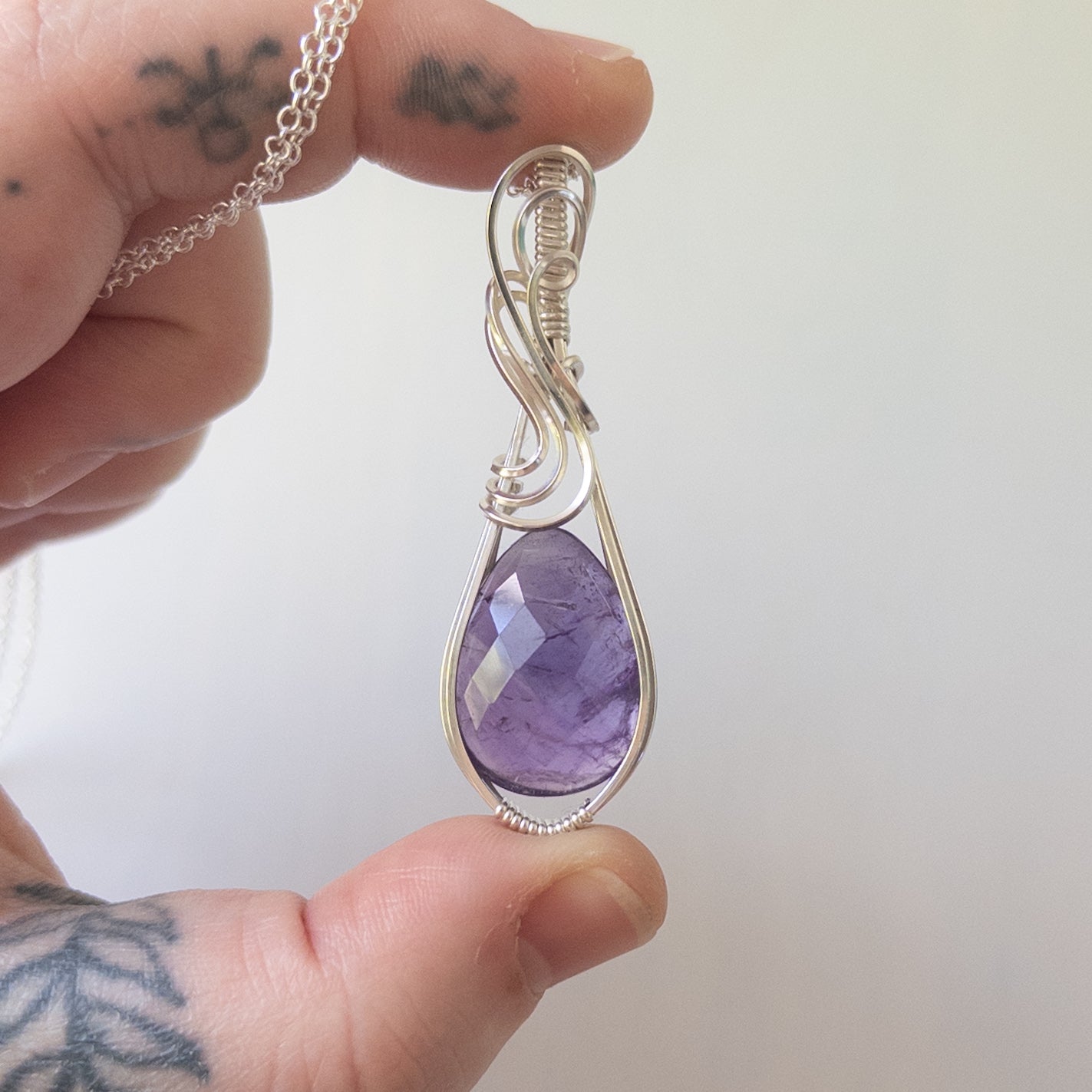 Rose Cut Amethyst Sterling Silver Wrapped Pendant