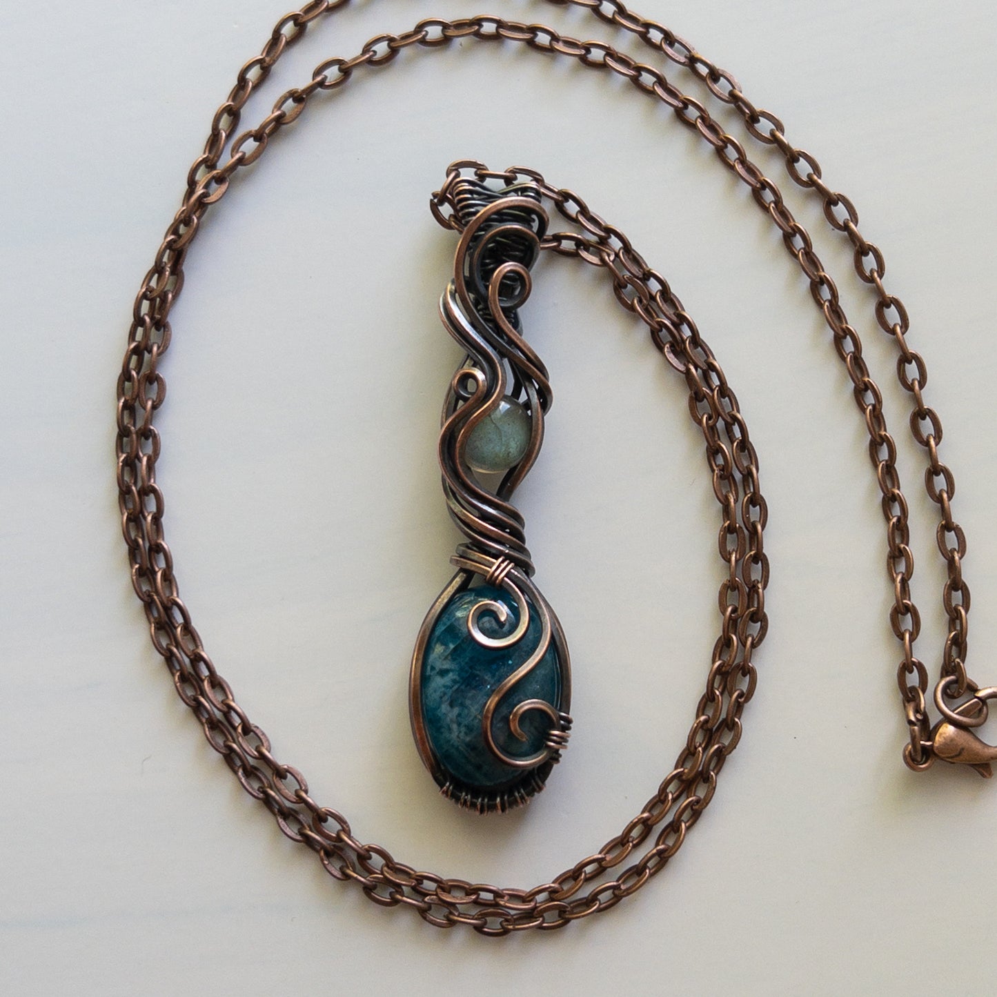 Blue Apatite & Labradorite Copper Wrapped Pendant