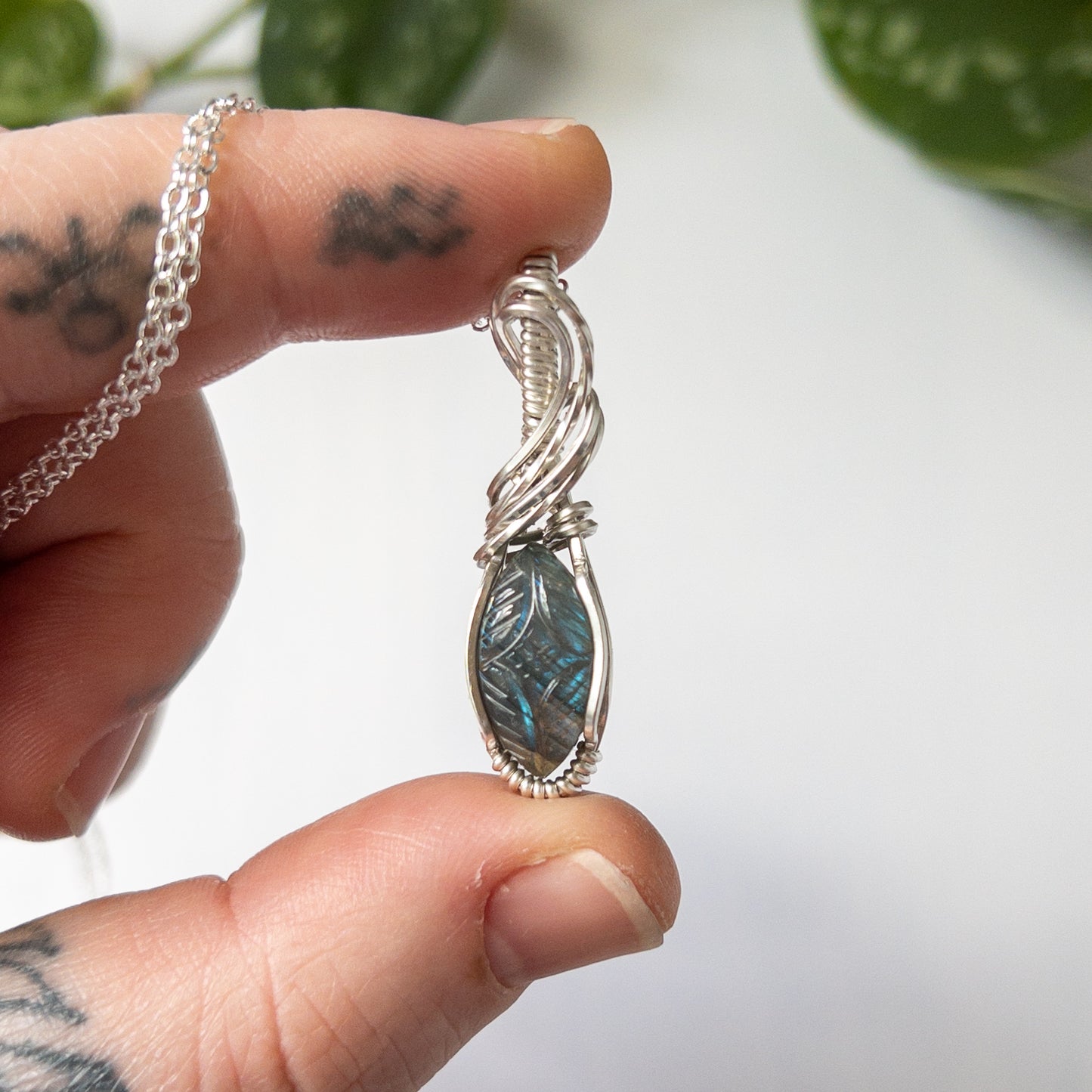 Mughal Carved Labradorite & Sterling Silver Wrapped Pendant