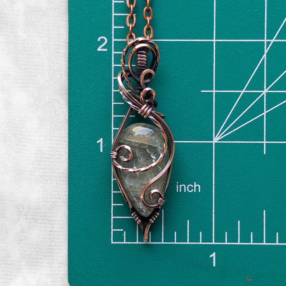 Green Tanzanian Sunstone Antiqued Copper Pendant