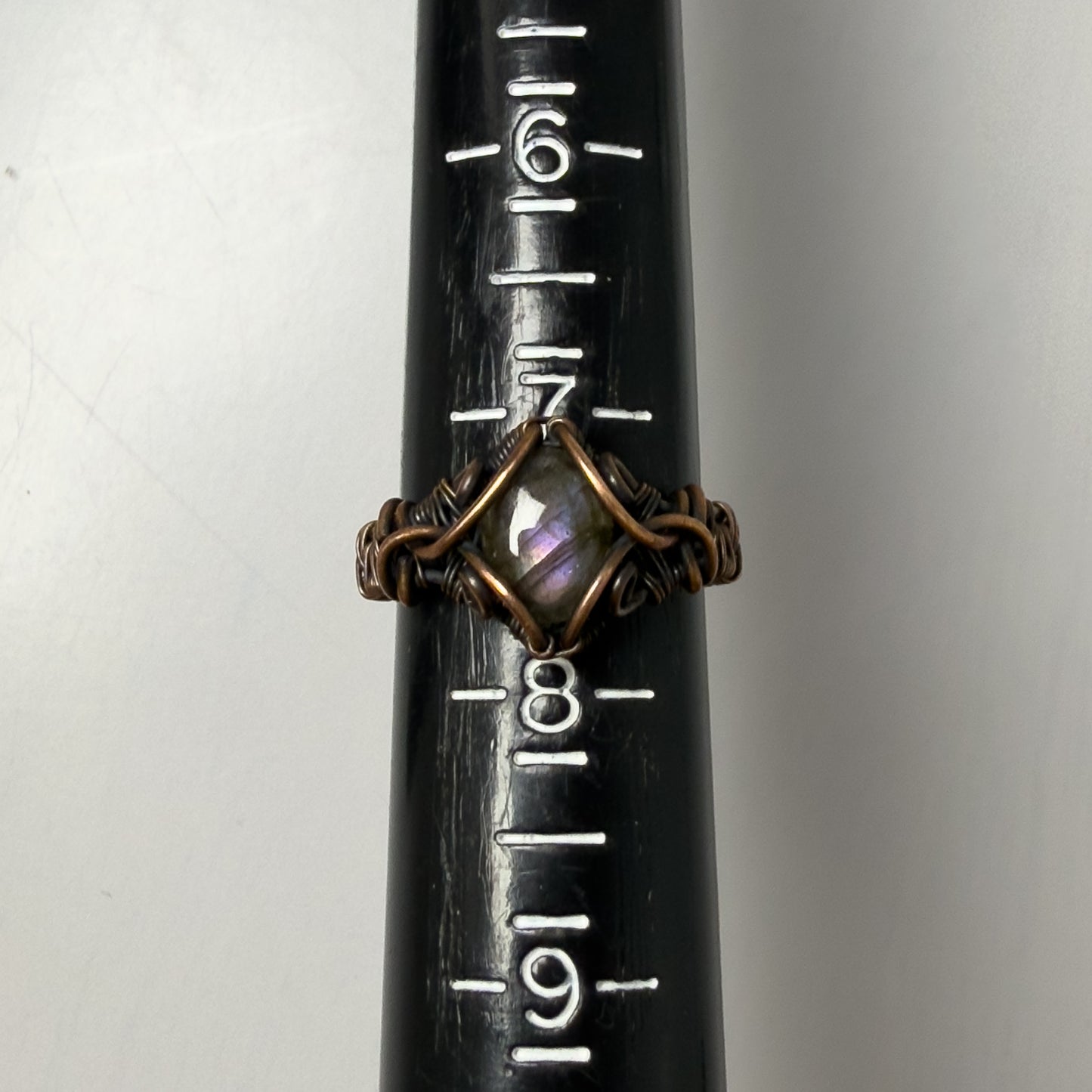 Purple Labradorite Intricate Woven Copper Ring 7.5