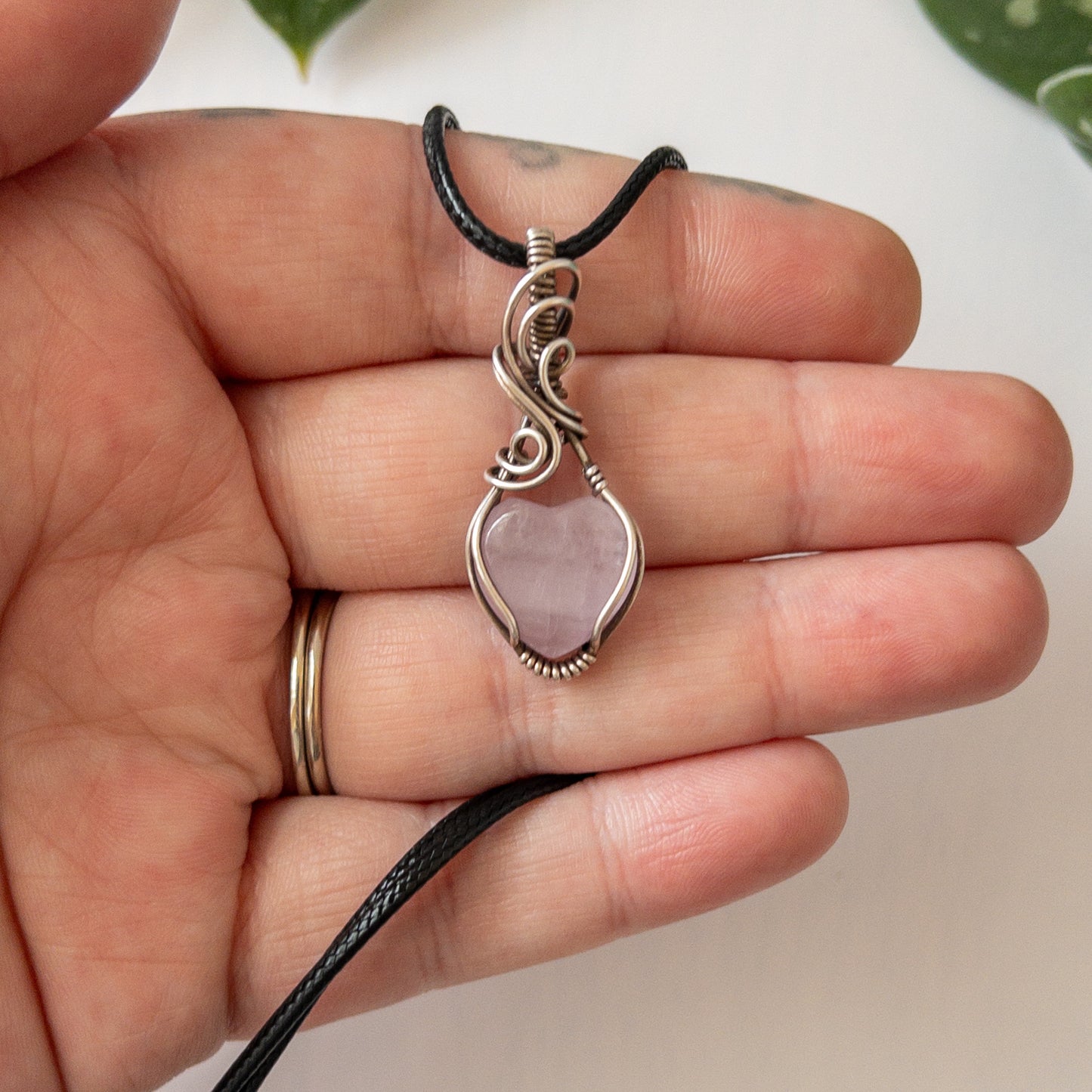 Kunzite Heart & Sterling Silver Wrapped Pendant