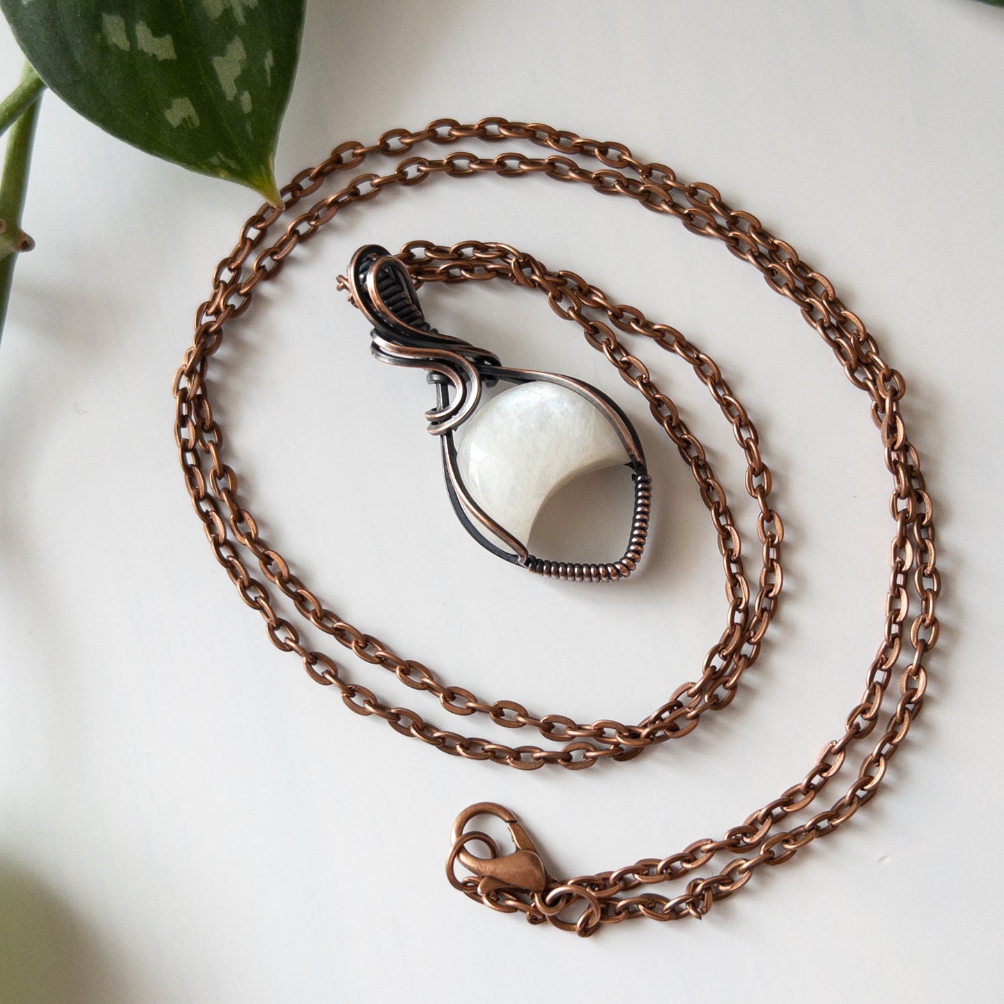 Moonstone Inverted Moon & Copper Wrapped Pendant
