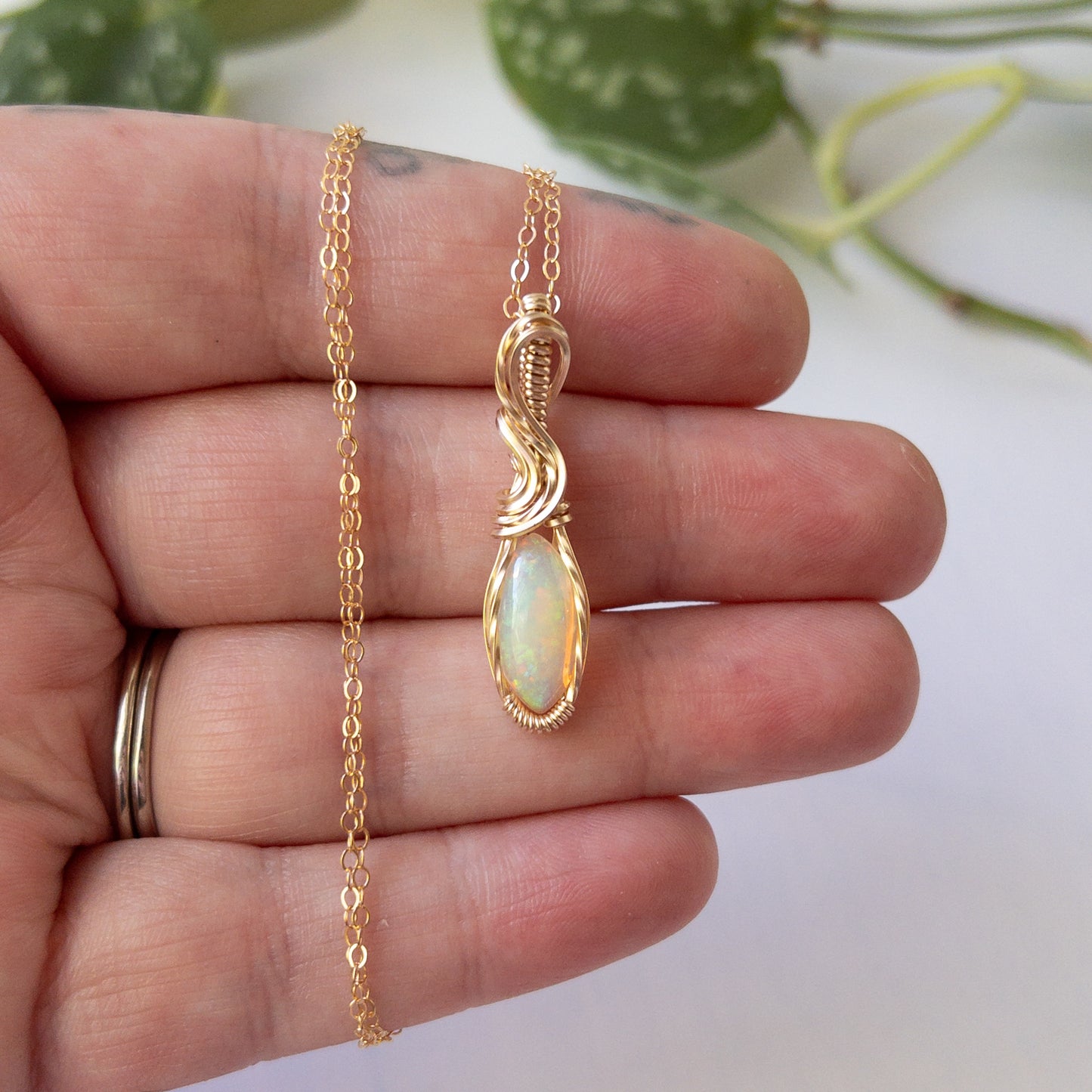 Themis - Opal & Gold Fill Wire Wrapped Pendant