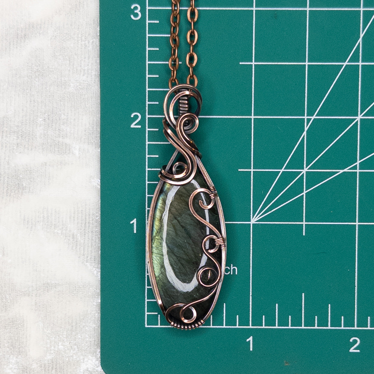 Green & Blue Labradorite Antiqued Copper Pendant