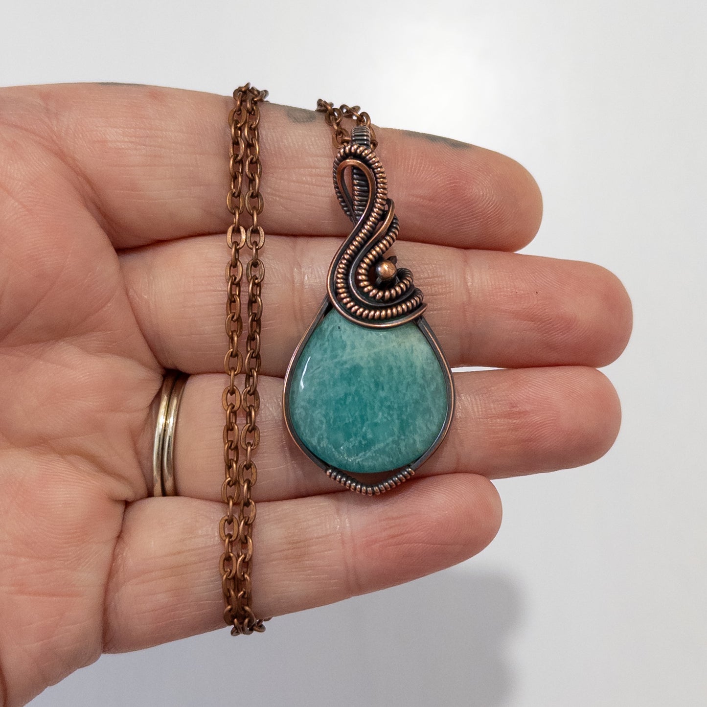 Amazonite Copper Wrapped Pendant