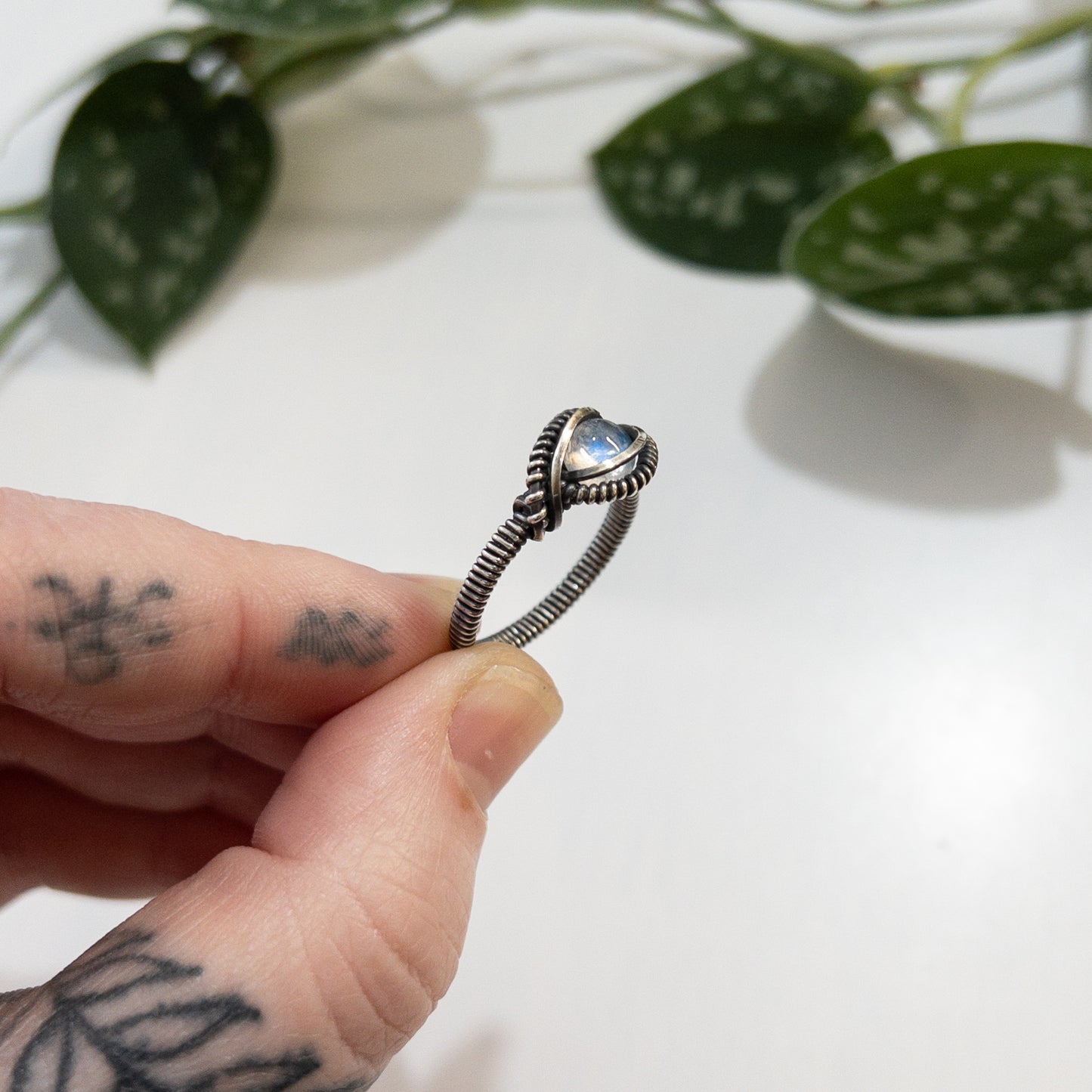 Moonstone & Sterling Silver Wrapped Ring US Size 8