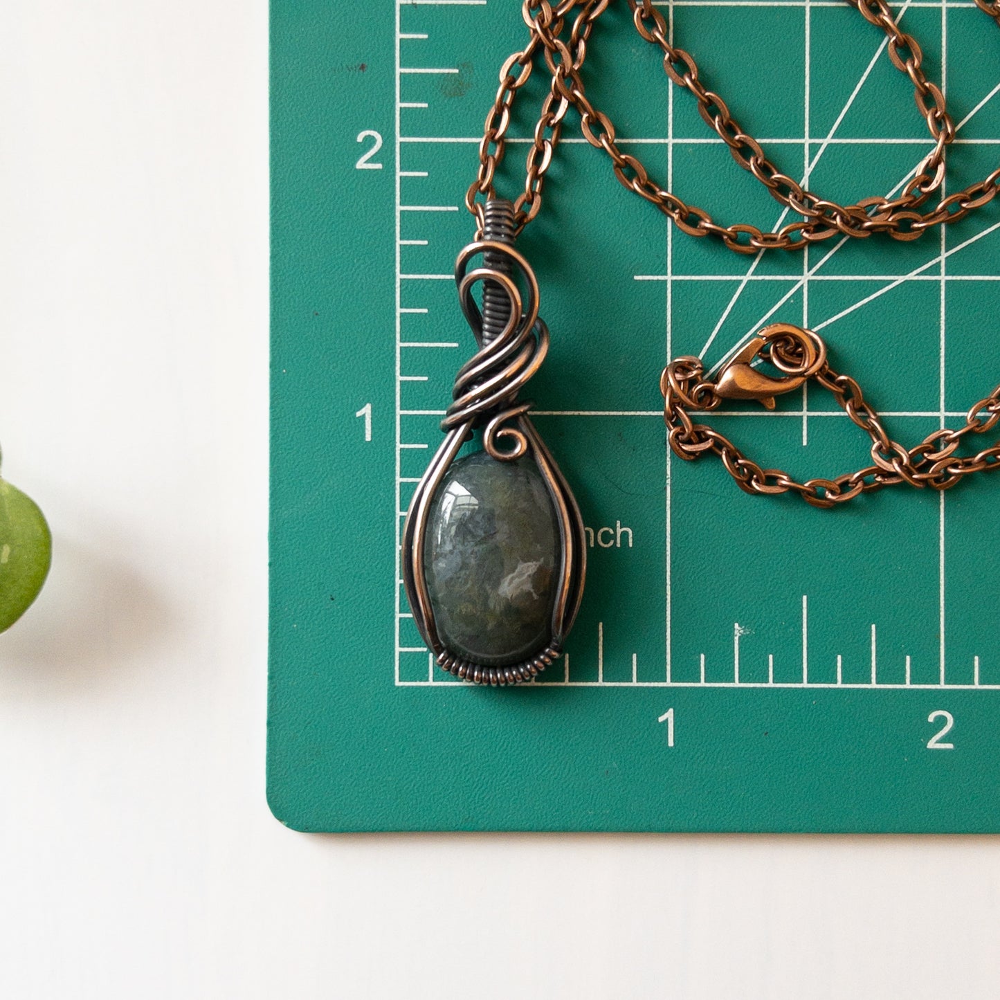 Moss Agate & Copper Wrapped Pendant