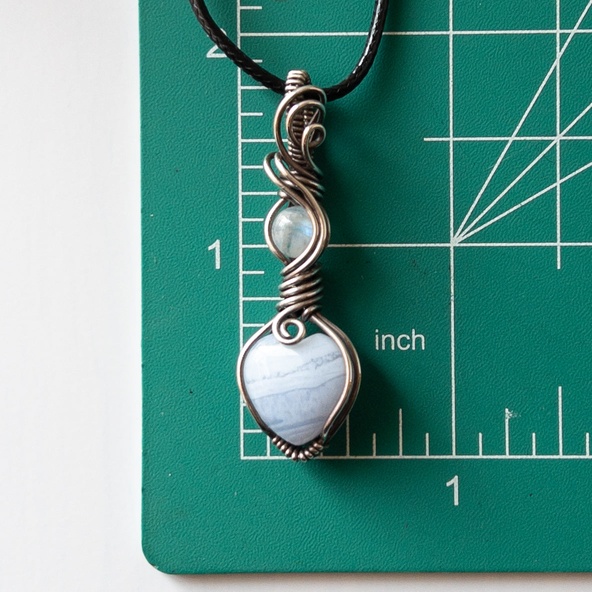 Blue Lace Agate with Moonstone & Sterling Silver Wrapped Pendant