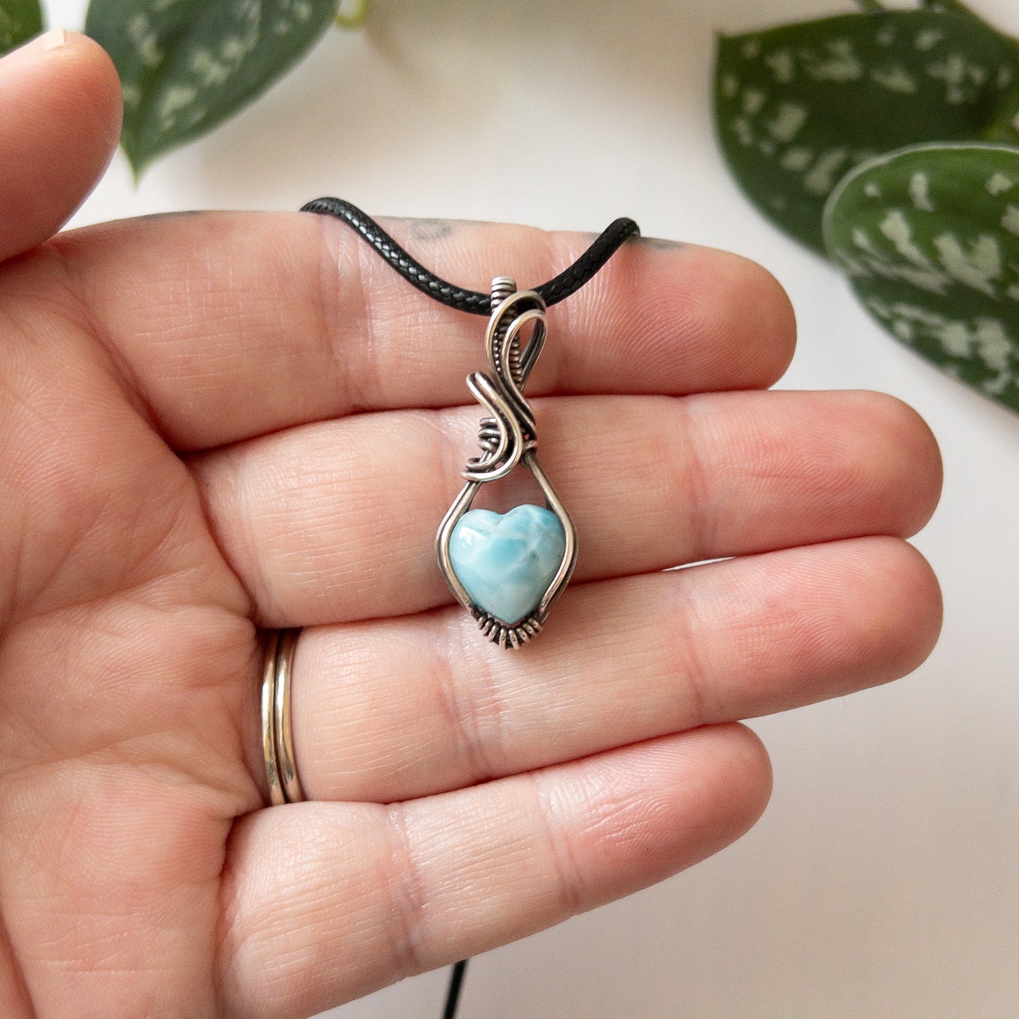 Larimar Heart & Sterling Silver Wrapped Pendant