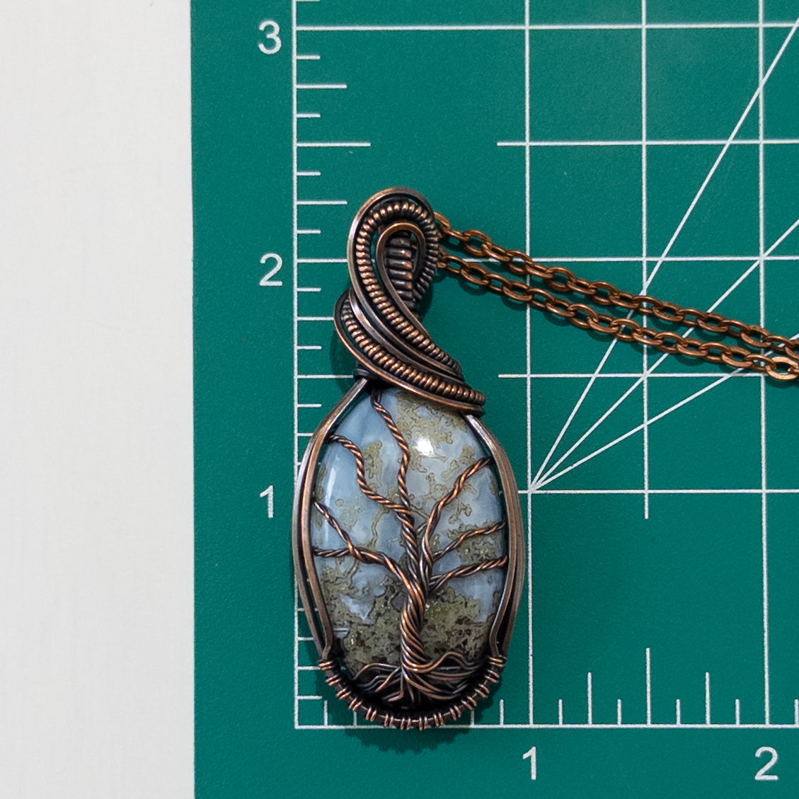 Mossy Blue Opal Woven Tree Copper Wrapped Pendant