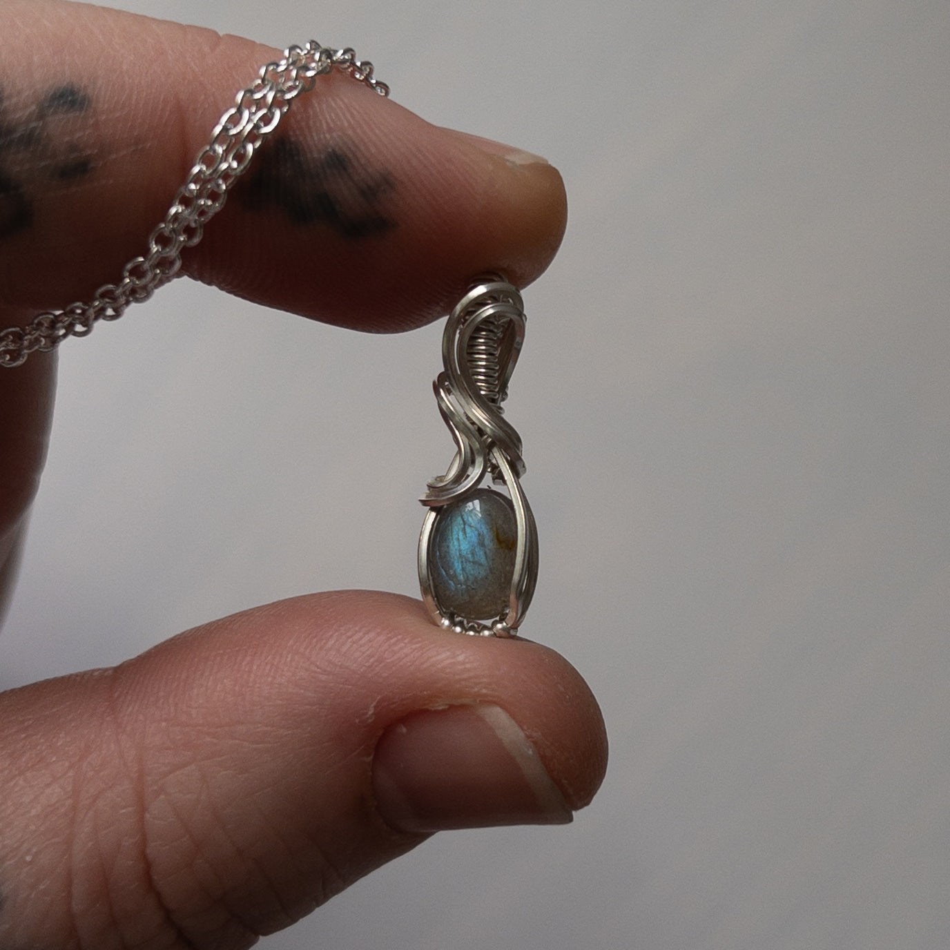 Blue Flash Labradorite & Sterling Silver Wrapped Mini Pendant