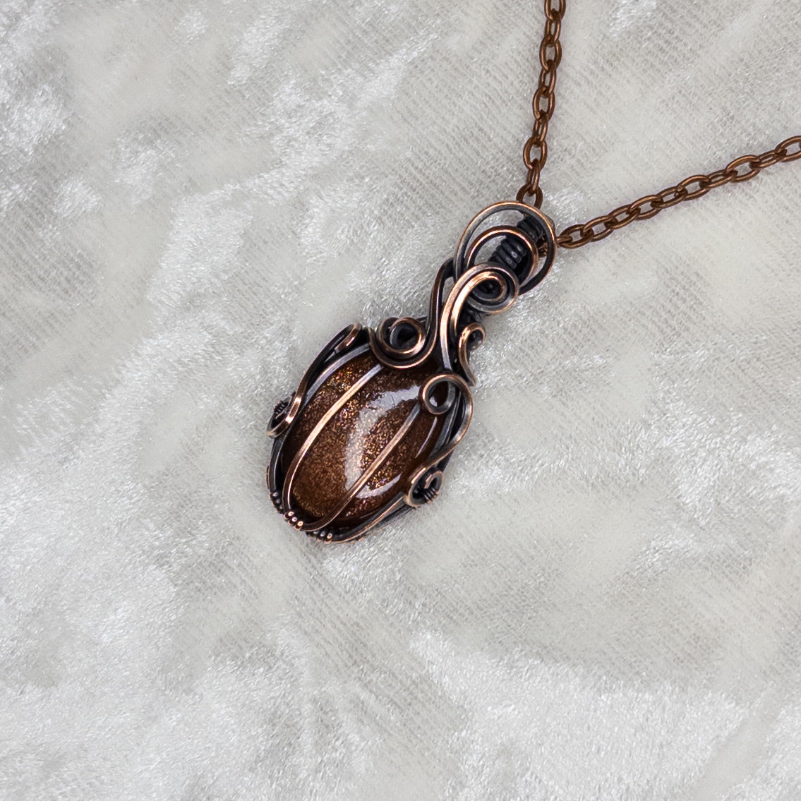 Dark Sunstone Antiqued Copper Pumpkin Pendant
