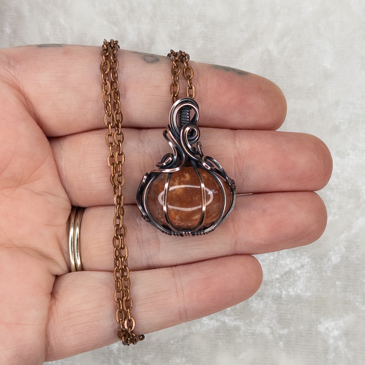 Fire Quartz Antiqued Copper Pumpkin Pendant