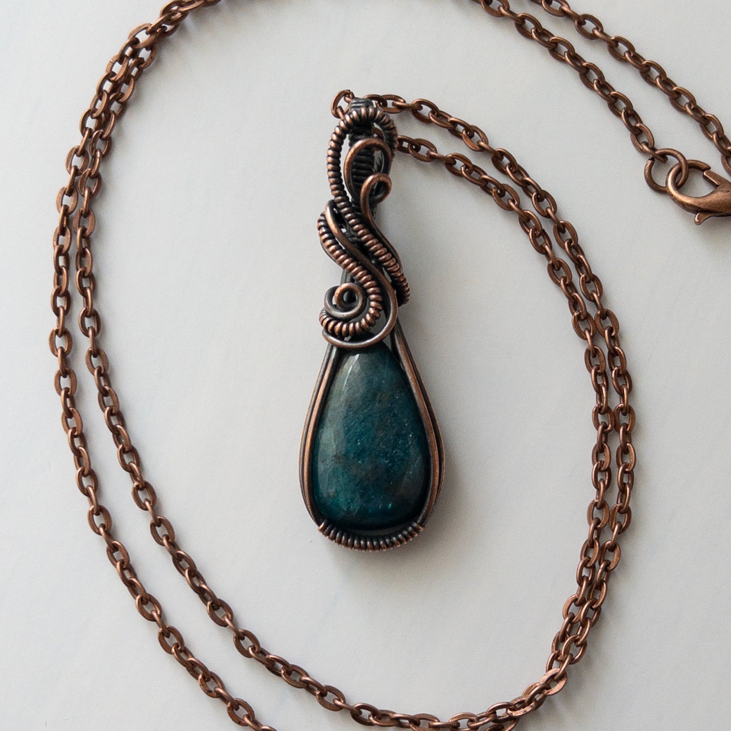 Apatite Teardrop Copper Wrapped Pendant