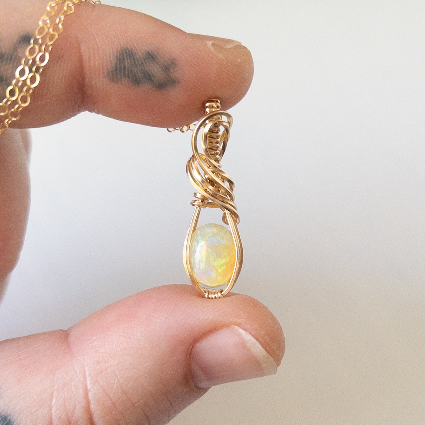 Candere - Ethiopian Opal 14K Gold Fill Wrapped Pendant
