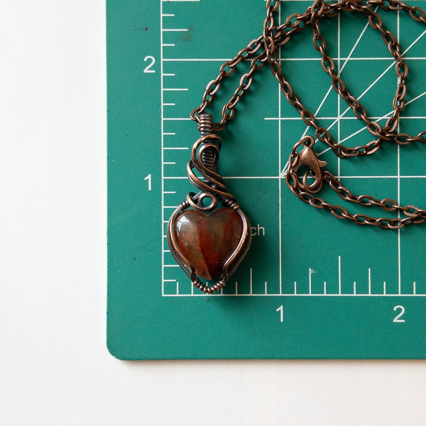 Fire Quartz Heart & Copper Wrapped Pendant