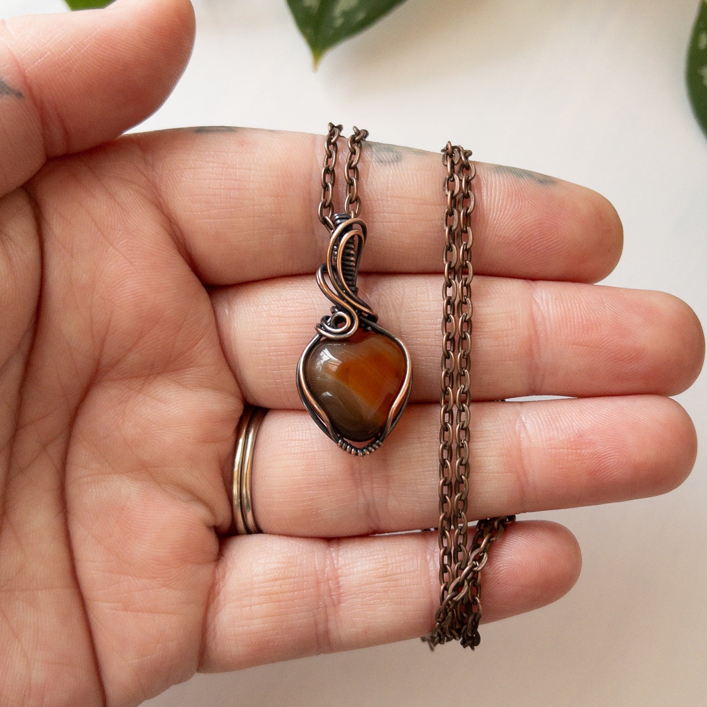 Mini Carnelian Heart & Copper Wrapped Pendant - A