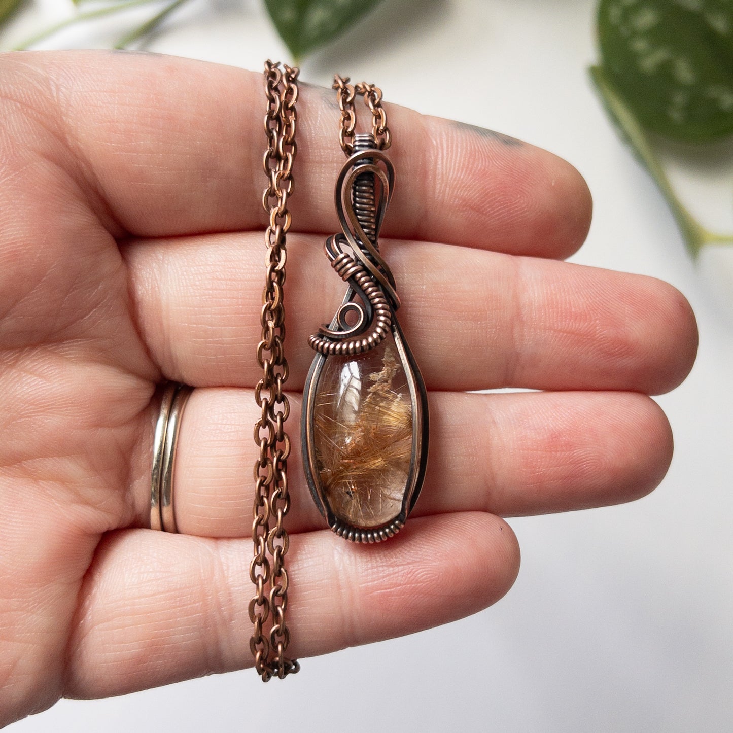 Gold Rutilated Quartz & Copper Wrapped Pendant