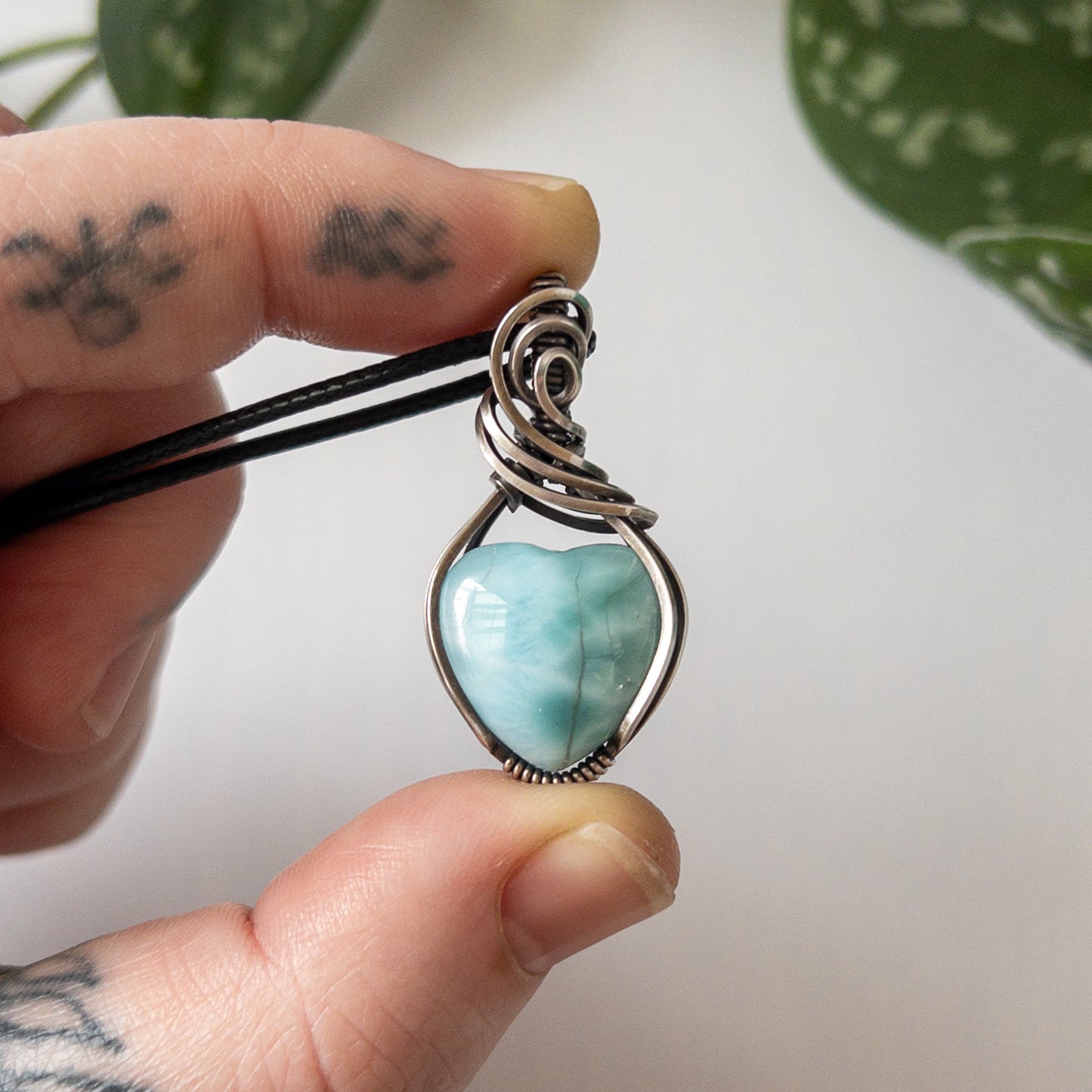 Larimar Heart & Sterling Silver Wrapped Pendant