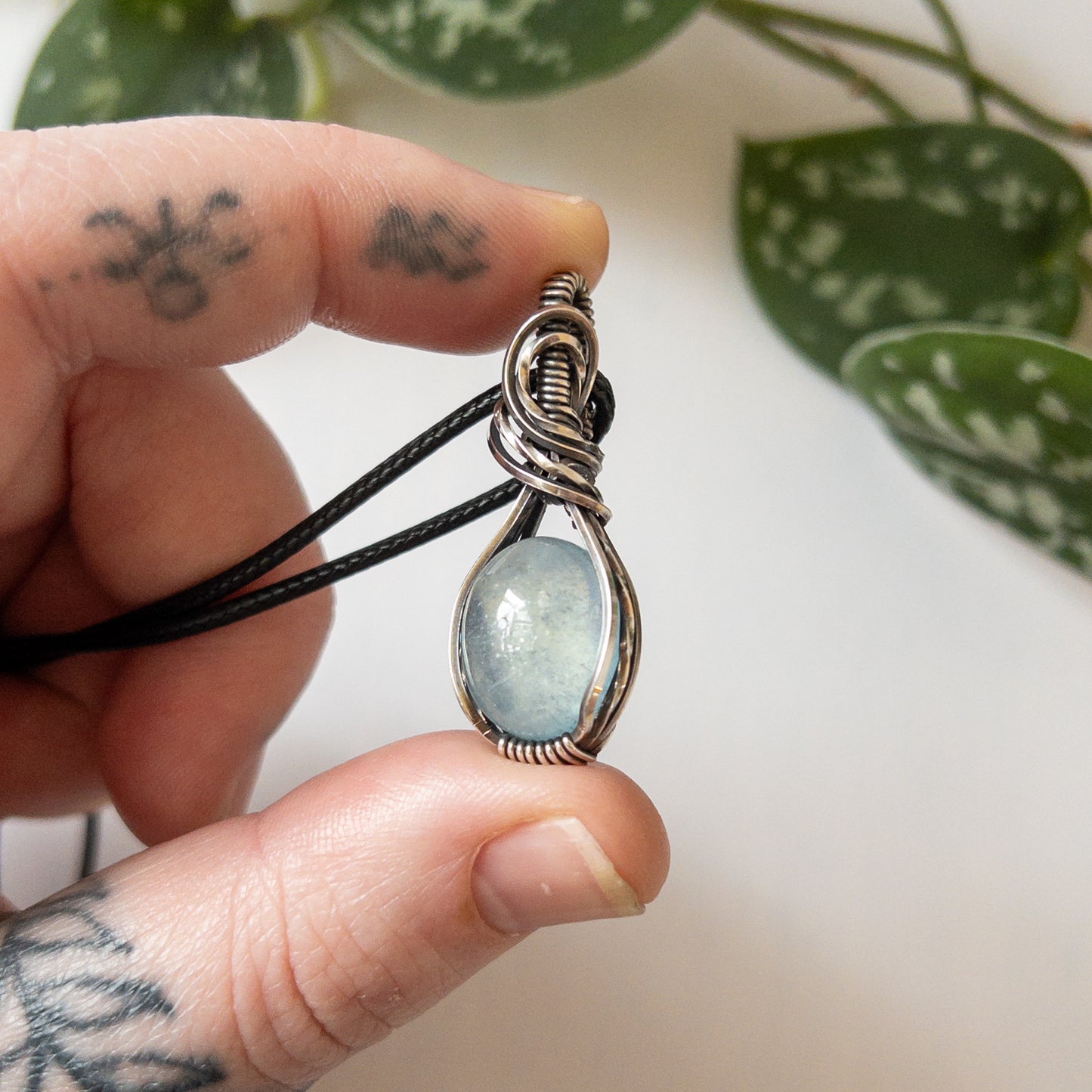 Aquamarine & Sterling Silver Wrapped Pendant